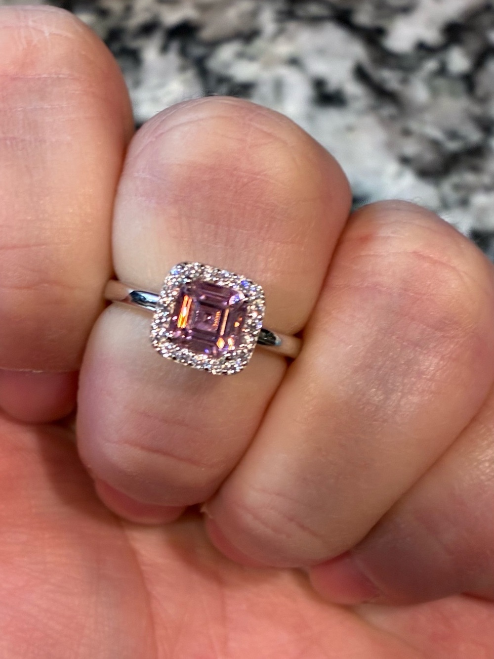 925 Pink Sapphire triple A CZ Ring